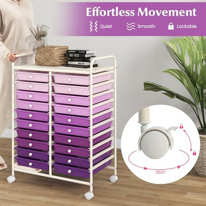 DREAMADE Rolling Cart with Storage Drawers, Utility Cart w/Removable Plastic Drawers, Lockable Wheels, Art Cart for Classroom Organization Art Supplies Office Scrapbook (20 Drawers, Purple Gradient) - color: Gradient Purple, style: 20 Drawers