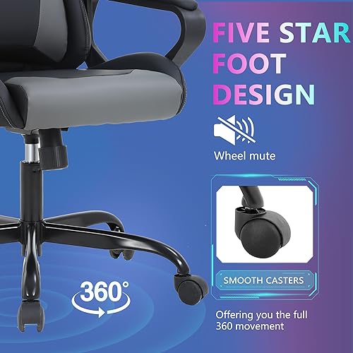 PayLessHere Ergonomic Racing Desk Chair Gaming Chair Computer Chair with Armrests 360° Swivel & Caster Pu Desk Task Chair Executive Headrest Lumbar Support for Back Pain Women Men and Adults (Grey) - color: Grey