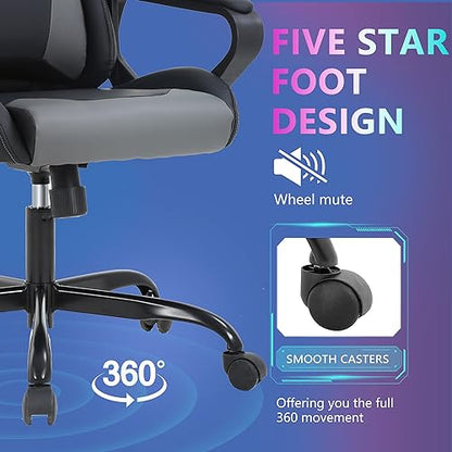 PayLessHere Ergonomic Racing Desk Chair Gaming Chair Computer Chair with Armrests 360° Swivel & Caster Pu Desk Task Chair Executive Headrest Lumbar Support for Back Pain Women Men and Adults (Grey) - color: Grey
