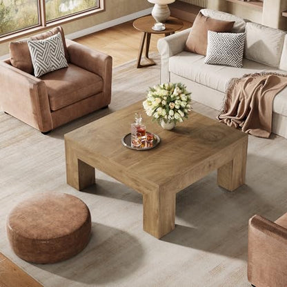 Tribesigns 39.4-Inch Square Coffee Table for Living Room, Farmhouse All MDF Center Cocktail Tea Table with Sturdy Wooden Legs, Easy Assembly, Yellow Brown - color: Yellow Brown