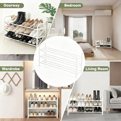 3-Tier Shoe Rack for Closet, 16"-32" Expandable Shoe Rack Adjustable for Entryway Closet Doorway Sturdy Metal, White - color: White 3 Layers and 3 Tubes