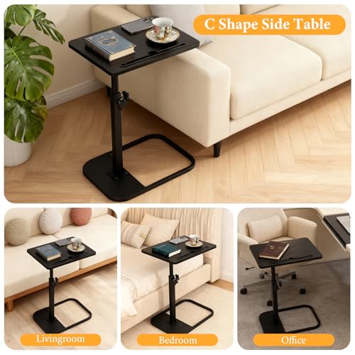 jessie Tv Tray C Table, Adjustable End Table for Couch 360° Swivel C Shaped End Table with Phone Tablet Slot for Living Room, Sofa, Bedside, Bathroom (Black) - color: Black