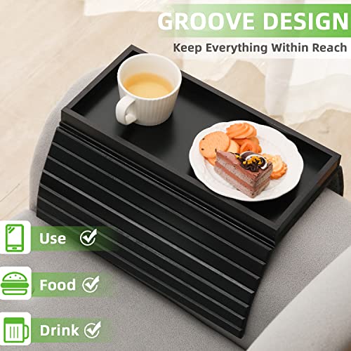 GEHE Bamboo Sofa Arm Tray, Foldable Couch Arm Tray Side Table, Anti-Falling Armrest Tables Cup Holder for Snacks, Drinks, Beers, Phone, Control, Flexible and Portable, Anti-Slip Bottom - color: Black