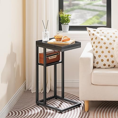 HOOBRO Foldable C Shaped End Table, C Shaped Side Table with Storage Shelf, Small Snack Table, Slide Under Couch Table for Sofa, Living Room Bedroom Small Spaces Easy Assembly, Black BK29SF01 - color: Black