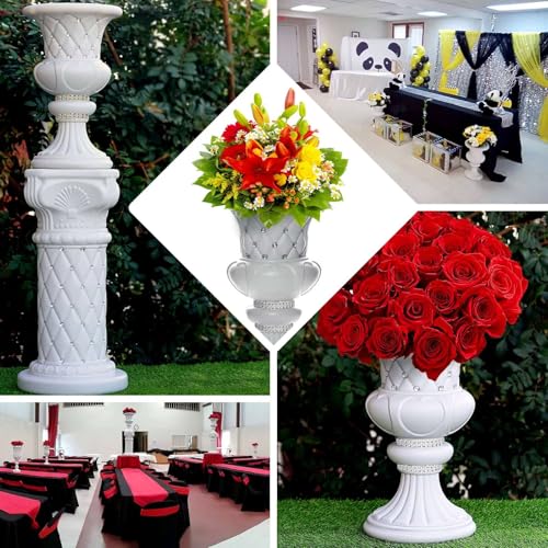 Efavormart 2 Pack 18" Tall White PVC 10mm Crystal Studded Italian Inspired Pedestal Column Plant Stand Pot
