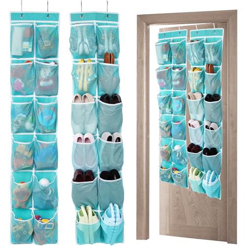 GOMAJI 2PK Over the Door 12 Large Pockets Hanging Shoe Organizer, Turquoise - color: Turquoise