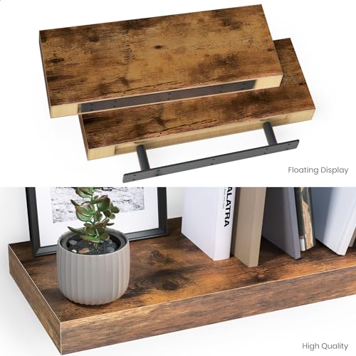 Ballucci Floating Shelves, 16" Wood Wall Shelf Set of 2, with Invisible Brackets for Bathroom, Living Room, Bedroom, Kitchen, Nursery, 6" Deep, Rustic Brown - color: Rustic Brown, size: 15.8 in (1.5)