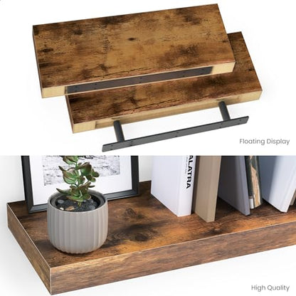 Ballucci Floating Shelves, 16" Wood Wall Shelf Set of 2, with Invisible Brackets for Bathroom, Living Room, Bedroom, Kitchen, Nursery, 6" Deep, Rustic Brown - color: Rustic Brown, size: 15.8 in (1.5)