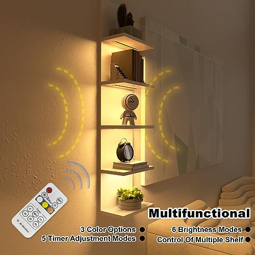 5 Tier Wall Shelf with Light, Floating Lack Shelf for Wall Storage, Wall Mounted Vertical Display Shelf for Bedroom Living Room Vanity, White - color: White