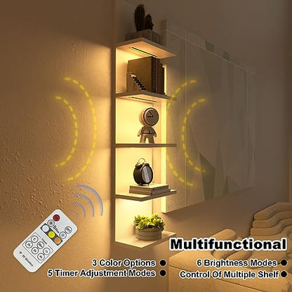 5 Tier Wall Shelf with Light, Floating Lack Shelf for Wall Storage, Wall Mounted Vertical Display Shelf for Bedroom Living Room Vanity, White - color: White
