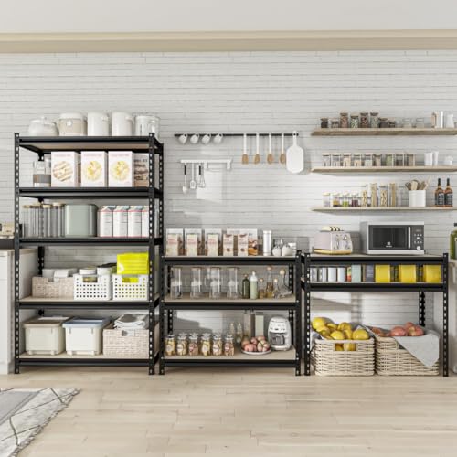 36.12"W: Father&I 5-Shelf-Storage-Rack Industrial Metal+Wood Garage/Kitchen Shelves Steel Utility Stand Shelving Unit Adjustable Heavy-Duty Shed/Closet/Pantry Organizer 72"h*36.12W*16d, Black - size: 72 in * 36 in * 16 in Wood-5T