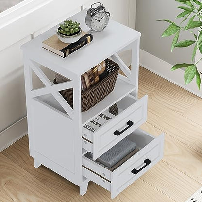 FansaFurn White Farmhouse Nightstand Wooden Rustic End Table Side Cabinet for Bedroom, Living Room, 13" D x 18" W x 28" H(Set of 1) - color: White, size: 13" D x 18" W x 28" H (Set of 1)