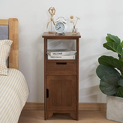 30 Inches Tall End Table, Fully Assembled Bathroom Floor Cabinet with Shelf and Storage, No Assembly Nightstand with Drawer for Bedroom-Walnut - color: Walnut