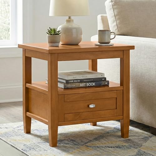 SIMPLIHOME Warm Shaker Solid Wood 20 inch Wide Rectangle Transitional End Side Table in Light Golden Brown for the Living Room and Bedroom - color: Light Golden Brown, size: 20 inch, style: End Table