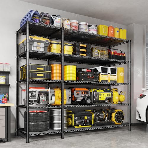 Romorgniz Storage Shelves, 1200 Load Heavy-Duty & L-Shaped, for Kitchen | 5 Tier shelf 52.36" W,Waterproof & rust-resistant,flexible L/H shaped,Tool-free Assembly, Adjustable shelves,Pantry shelf - size: 13.78"D x 52.36"W x 70.8"H