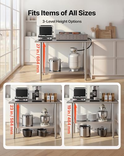 VEVOR Stainless Steel Work Table, 24x48 Inch Food Prep Table, Commercial Kitchen Workstation with Adjustable Undershelf, Metal Heavy Duty Utility Worktable, for Restaurant Home Hotel Garage Outdoor - size: 24*48
