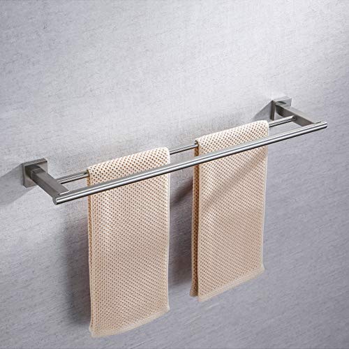 Miyili 24-Inch Bathroom Double Towel Bar Brushed Stainless Steel Bath Towel Rack Holder Wall Mount, A02N60B - color: Brushed Steel, size: 24-Inch