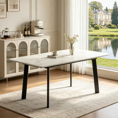 Modern 47.2"-63" Extendable Rectangular Dining Table, White | Removable Extension Leaf, Durable MDF Tabletop, Accommodates 4-8 Guests, Industrial Dining Room Small Kitchen & Dinner Spaces - color: 47.2'' - 63'' White Table
