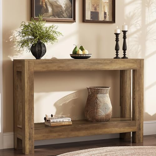 Tohomeor Farmhouse Console Table, 2-Tier Wood Sofa Table Behind Couch Narrow Entryway Accent Table for Entrance, Hallway, Living Room, Foyer