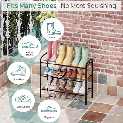 viewcare Shoe Rack for Closet, 3-Tier Small Shoe Rack for Entryway & Garage, Sturdy Metal Construction, Shoe Organizer Holds 6-9 Pairs - size: 3-Tier(M)