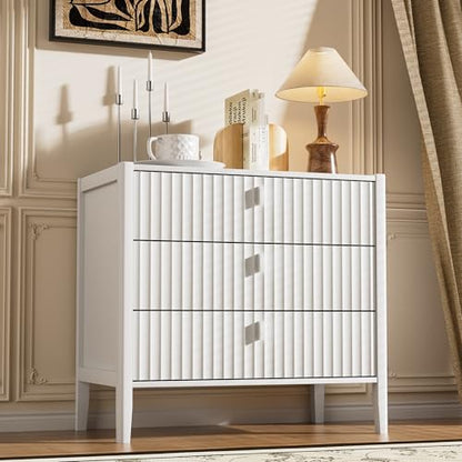 Furniway Nightstand Set of 2, Modern End Table with Solid Wood Legs, Bedside Table with 3 Drawers and Metal Handles for Bedroom, White - color: White, size: 17.7"D x 31.5"W x 29.5"H (2 Piece)