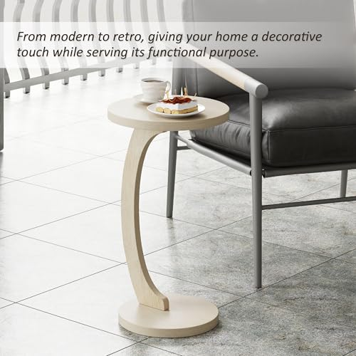 COZAYH C Shaped Round End Table for Couch Small Place, Space Saver Side Table for Sofa, Living Room, Bedside Area, Coffee and Eating Snack Tray, White - color: White