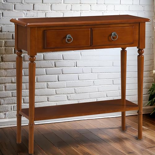 Leick Home Coastal Console Table, Solid Wood, with Drawer and Shelf, for Entryways, Hallways, and Living Rooms, Pecan Brown, 20027-PC - color: Pecan, size: 1 Drawer