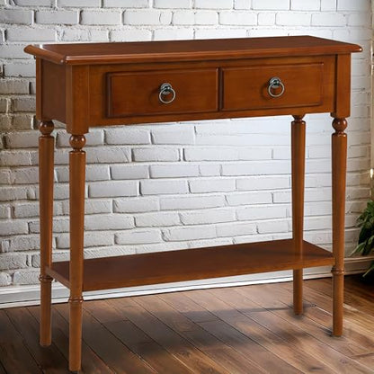 Leick Home Coastal Console Table, Solid Wood, with Drawer and Shelf, for Entryways, Hallways, and Living Rooms, Pecan Brown, 20027-PC - color: Pecan, size: 1 Drawer