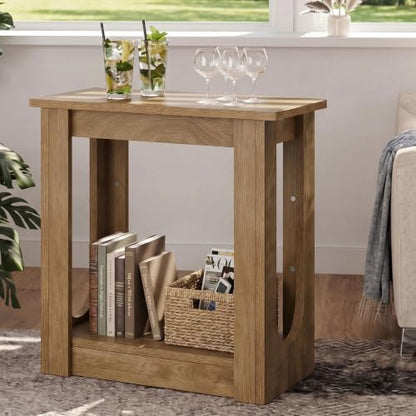 Tribesigns End Table, Narrow Side Table for Living Room, Rustic Brown | Farmhouse Side Table for Living Room, 2-Tier couch end table with Unique U-cutout Legs, Nightstand for Bedroom