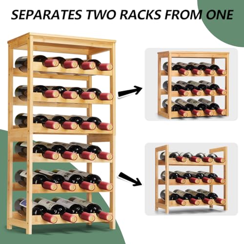 Wine Rack 24-Botttle Freestanding Floor, 6-Tier Wine Rack Shelf with Table Top, Bamboo Display Wine Storage Shelves Kitchen Bar Dining Room Living Room, Natural - color: 6 Tier Natural