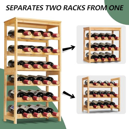 Wine Rack 24-Botttle Freestanding Floor, 6-Tier Wine Rack Shelf with Table Top, Bamboo Display Wine Storage Shelves Kitchen Bar Dining Room Living Room, Natural - color: 6 Tier Natural