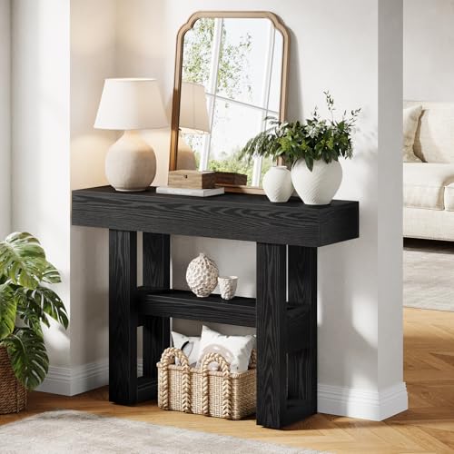 Tribesigns 41.34-Inch Farmhouse Console Table, 2-Tier Narrow Sofa Table Behind The Couch, Entryway Furniture with Storage Shelves for Hallway Foyer Living Room, Black - color: Black