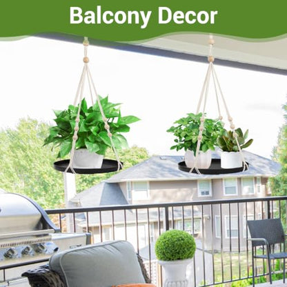 GREANER 2PCS Macrame Plant Hanger, Black Hanging Macrame Plant Holder with Handmade Cotton, Plant Window Hanger for Indoor and Outdoor Use - color: Black