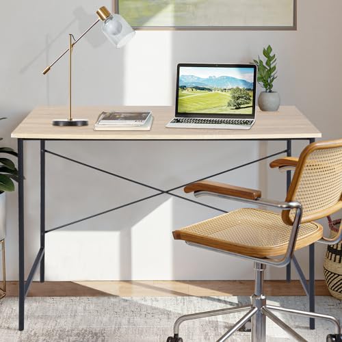 FurnitureR 47.2" Home Office Writing Desk - Simple Computer Desk with Sturdy Metal Legs, Compact Study Table for Small Spaces, Student Laptop Workstation, Oak - color: Oak