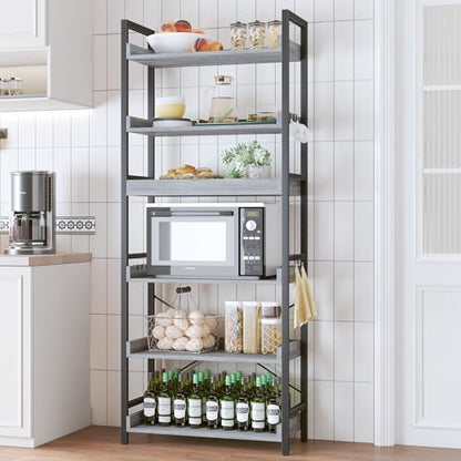 HCHQHS 6 Tier Bookshelf, Adjustable Industrial Bookcase, Vertical Tall Book Shelf, Wood and Black Metal Open Bookshelves for Home Office, Living Room, Bedroom - color: Grey, size: 6-Tier (24"W x 70"H)