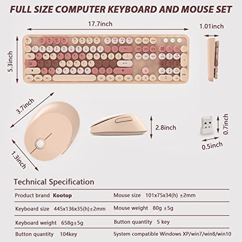 KOOTOP Wireless Keyboard and Mouse, Cute Keyboard and Mouse Combo with Retro Round Keycap, 2.4G Connectivity for PC, Mac, Laptop, Computer Windows (Milk Tea) - color: 3 Milk Tea