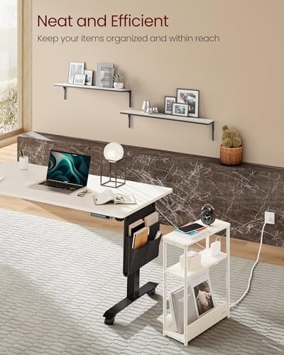 VASAGLE Side Table with Charging Station, Narrow End Table, 3-Tier Nightstand, Sofa Table for Small Spaces, Magazine Rack, for Living Room, Bedroom, Study, Cream White ULET335W01 - color: Cream White