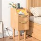 Fluted Narrow Nightstand with Charging Station, Solid Wood Night Stand with 2 Drawers, Natural Mid Century Modern Led Nightstand, Small Beside Table with Open Storage Shelf for Bedroom （10 inch） - color: Natural