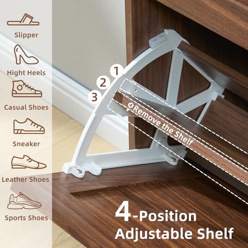 LEYAOYAO Shoe Cabinet Storage for Entryway with 2 Flip Drawers Rack Narrow Organizer Slim Hidden Wood Shoe Cabinet Furniture Walnut - color: Walnut