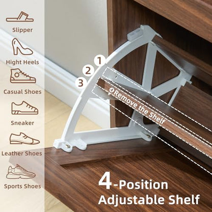LEYAOYAO Shoe Cabinet Storage for Entryway with 2 Flip Drawers | Rack Narrow Organizer Slim Hidden Wood Shoe Cabinet Furniture - color: Walnut