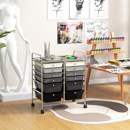 Moccha 12-Drawer Rolling Storage Cart - Utility Cart on Wheels with Lockable Casters for Craft Art Supply Paper Salon, Mobile Drawer Carts for Classroom Teacher School Office (Gradient Grey) - color: Gradient Grey, style: 12 Drawers