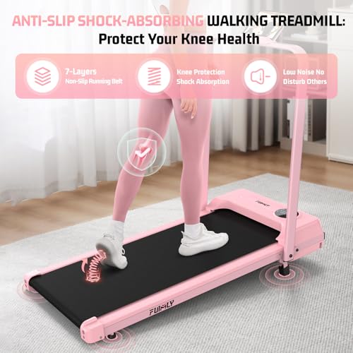 FUNMILY Upgrade Walking Pad Folding Treadmill with 12%/15% Incline & Handle Bar, 3.5HP Foldable Under Desk Compact Treadmills for Home/Office/Gym, 400+lb Capacity, Shock Absorption - color: Best Baby Pink T