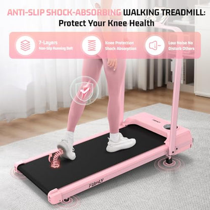 FUNMILY Upgrade Walking Pad Folding Treadmill with 12%/15% Incline & Handle Bar, 3.5HP Foldable Under Desk Compact Treadmills for Home/Office/Gym, 400+lb Capacity, Shock Absorption - color: Best Baby Pink T