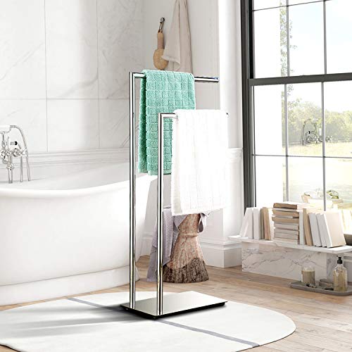 Freestanding Double Towel Racks Bathroom Accessories Towel Holder Stand on Floor Brass Chrome - color: Chrome Stand Towel Holders