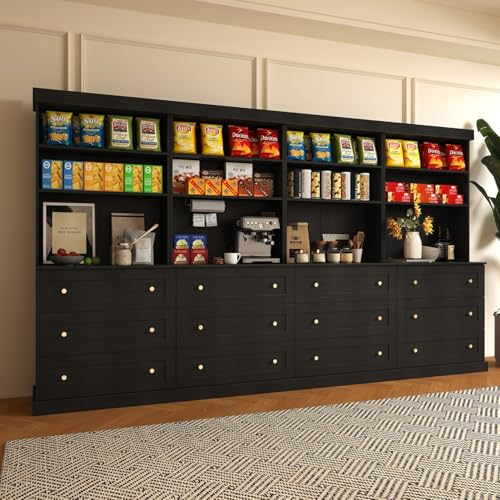 ivaniti 71" Tall Farmhouse Kitchen Pantry, Large Storage Cabinet with Drawers, Freestanding Coffee Bar Hutch with Microwave Stand, Adjustable Shelves for Kitchen, Living Room, Black 4 Pcs - color: Black, size: 4B