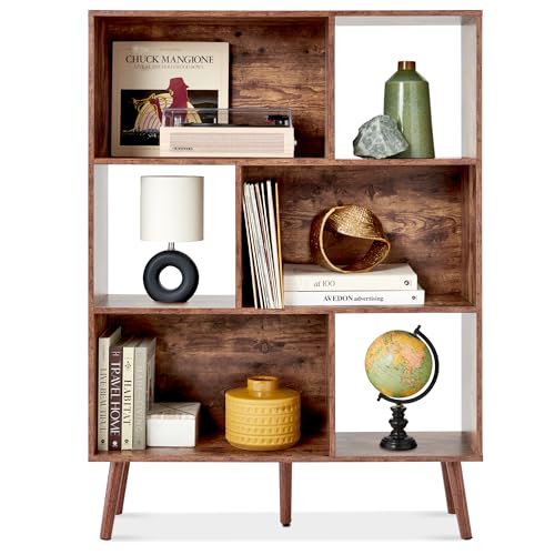 Best Choice Products 3-Tier Mid-Century Modern Wooden Bookcase, 6-Cube Organizer for Nursery, Kids Room, Living Room, w/Removable Back Panels, Pine Legs - Brown - color: Brown