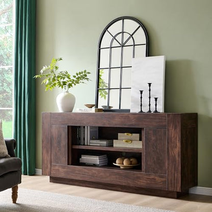 OKD Modern 70" TV Stand, Entertainment Center for TVs Up to 80", Media Console with Large Open Storage & Side Cabinets, Thick Wood Design for Living Room, Dark Walnut - color: Dark Walnut