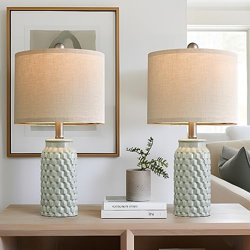 USumkky 20.5 inches Modern Ceramic Green Bedside Lamp Set of 2 for Bedroom Decor Farmhouse Table Lamp for Living Room Office Dorm - color: D 20.5" Light green-2 Pack
