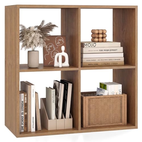 Tangkula 4-Cube Bookcase, 3-Tier Bookshelf with Open Compartments, Freestanding Cube Storage Organizer with Anti-Toppling Kits, Modern Display Shelf for Home Office (Natural, 4-Cube) - color: Natural, size: 4-Cube