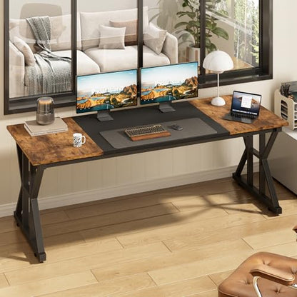 TVU 63-Inch Executive Desk, Large Office Desk with Thicken Frame, Computer Desk Modern Simple Desk for Home Office, Rustic Brown/Black - color: Rustic Brown+black, size: 63inch